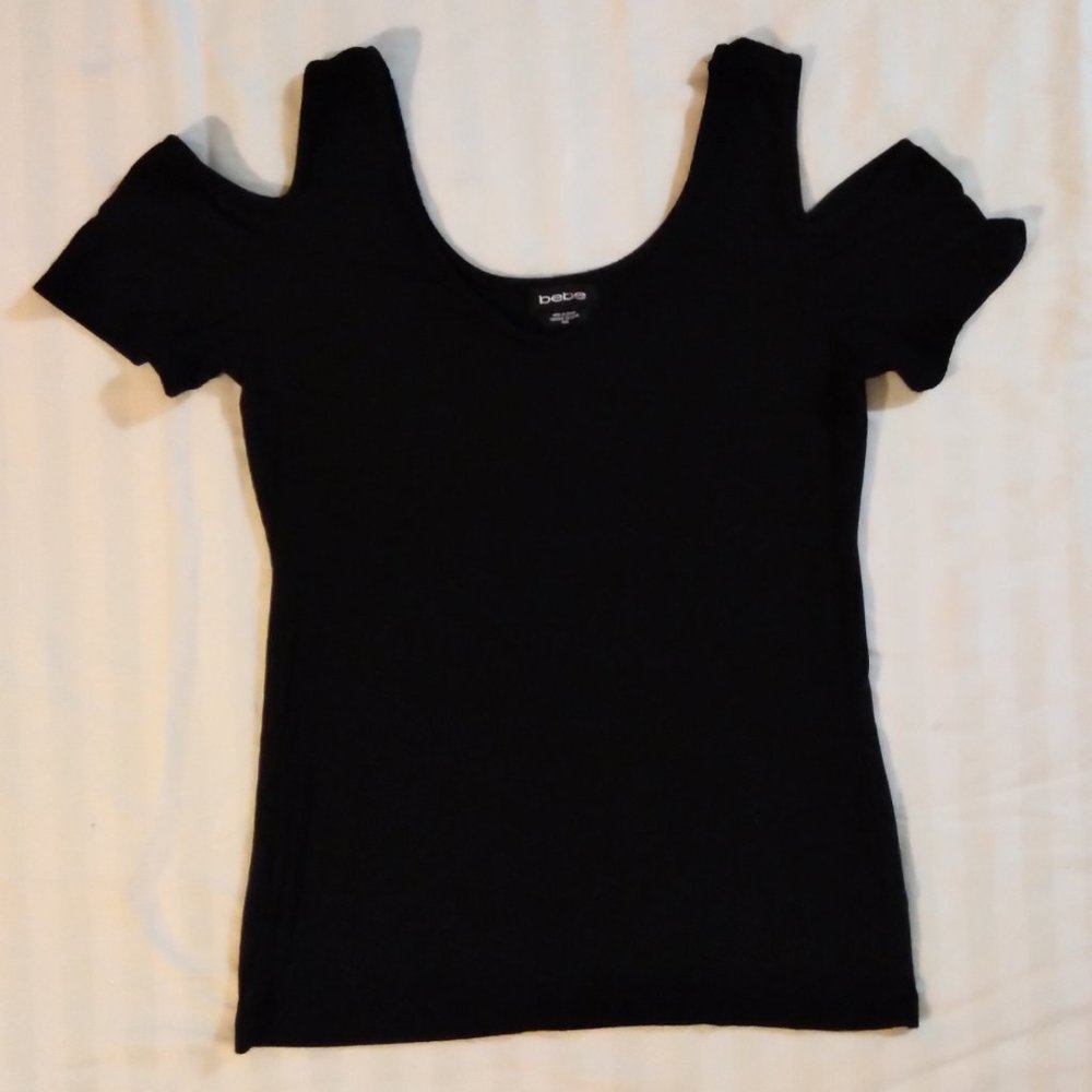 BEBE Black Cold Shoulder Top